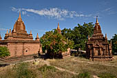 The cluster of red brick temples, named Khay-min-gha on the map on the North plain of Bagan. Myanmar. 